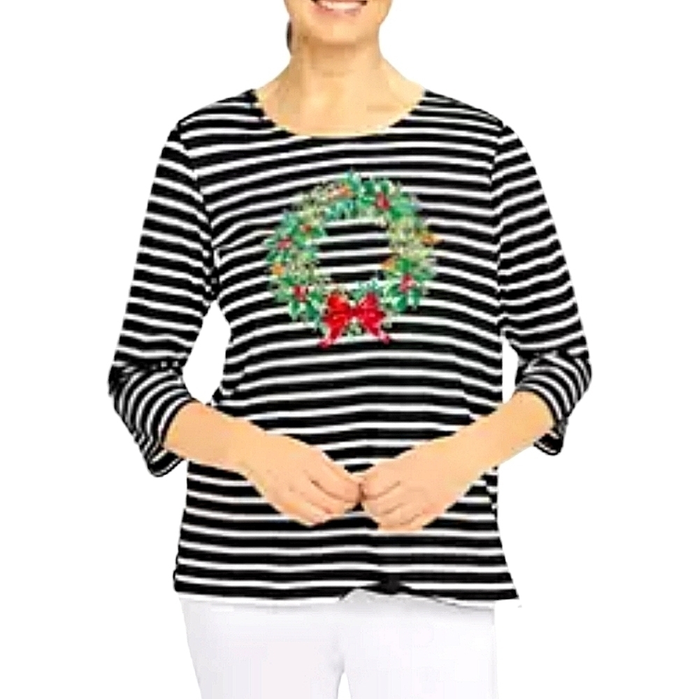 Alfred Dunner Striped Wreath Top